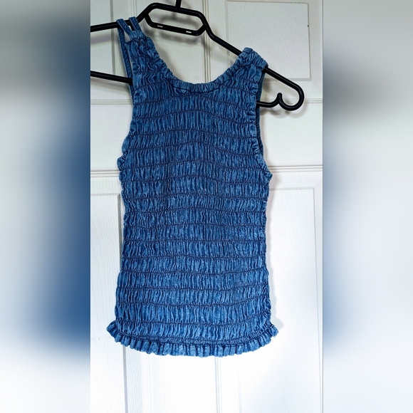 Denim Ruched Cold Shoulder Top - Picture 2 of 2